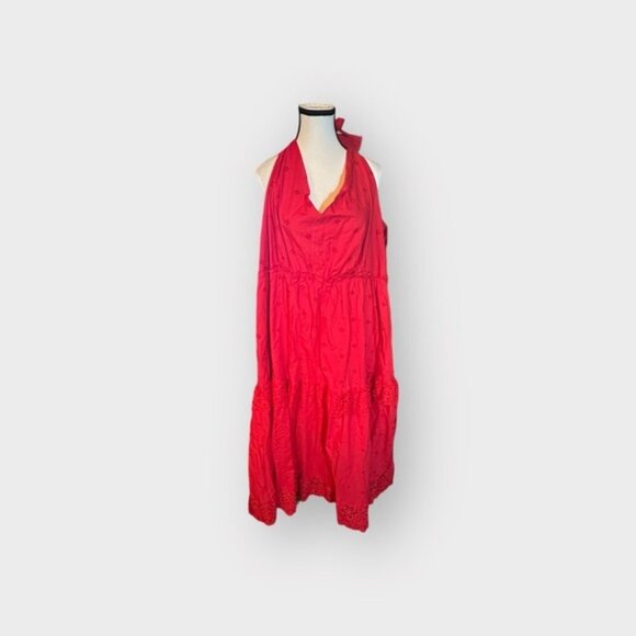 🆕 NWT Dex 3XL Dex Tied Strap Eyelet Midi Dress in Fiery Red 22 24 XXXL 3X - Picture 2 of 12